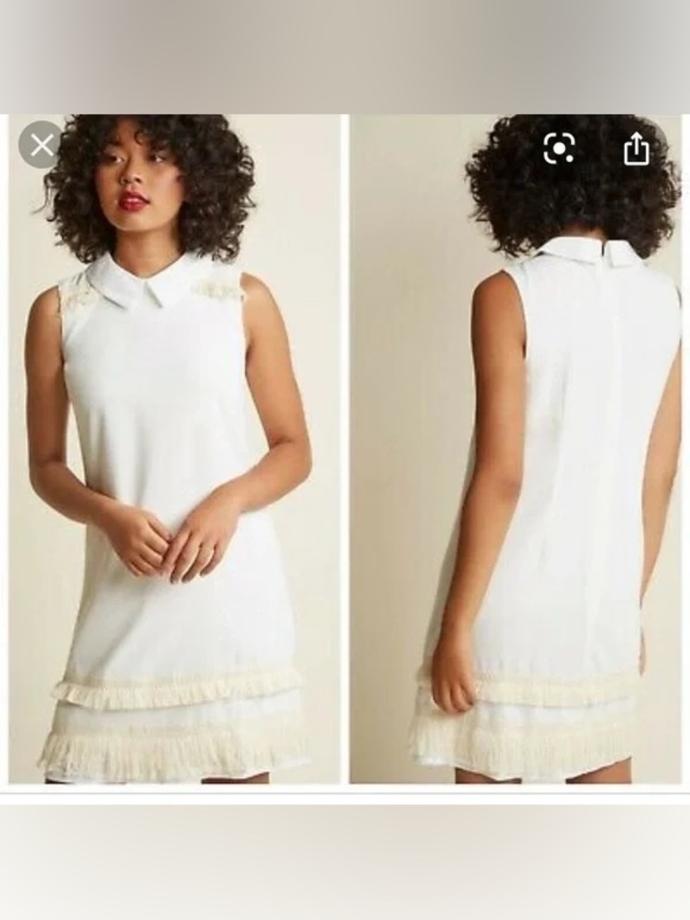 Tory Sport White Sleeveless Collared Shift Dress with Fringe Hem
